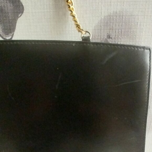 Salvatore Ferragamo Vintage Gold Chain Shoulder Bag Black Patent Snakeskin - Picture 4 of 8